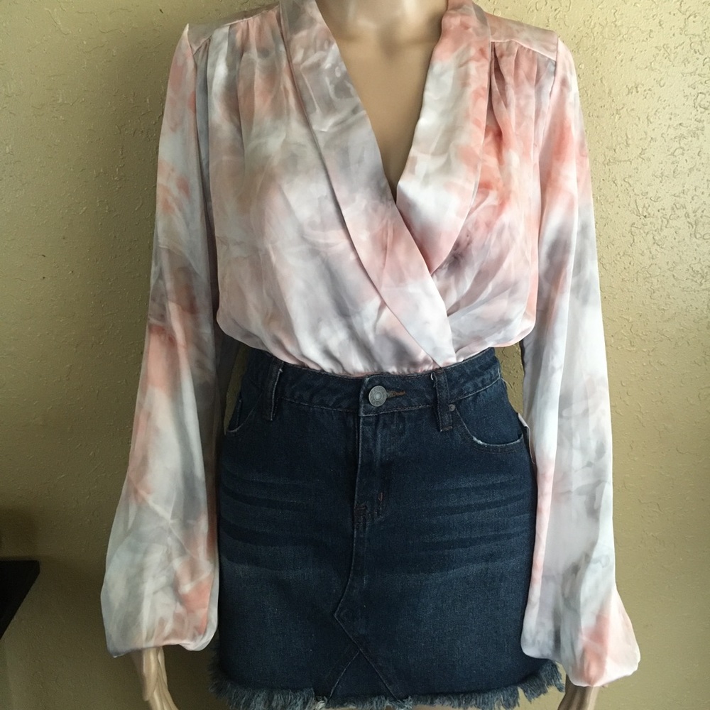 Canvas apparel tie dye long sleeve bodysuit blouse